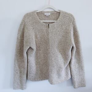 Vintage Christopher & Banks Fuzzy Zip Sweatshirt Cream Beige Medium